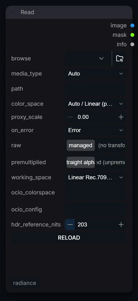 Read node in Radiance 3.5.0, default interface