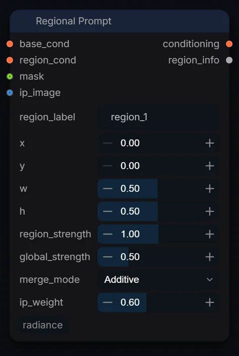 Regional Prompt node in Radiance 3.5.0, default interface
