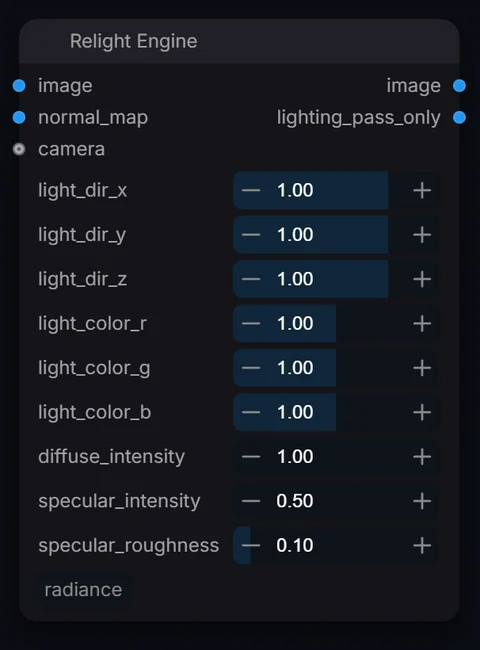 Relight Engine node in Radiance 3.5.0, default interface