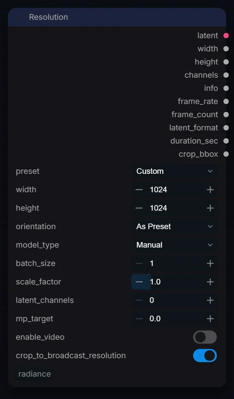 Resolution node in Radiance 3.5.0, default interface