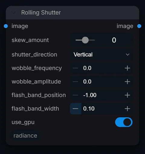 Rolling Shutter node in Radiance 3.5.0, default interface