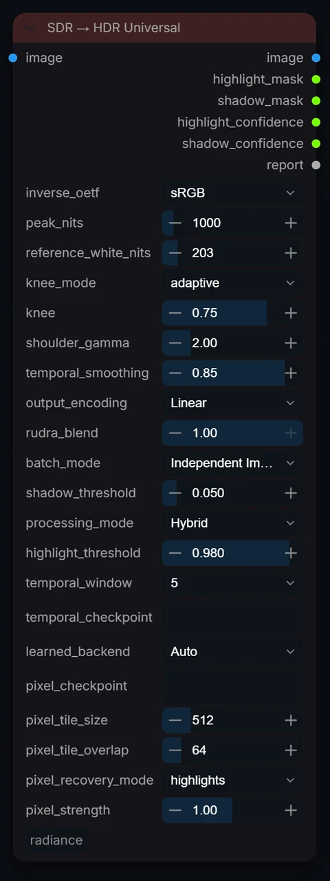 SDR → HDR Universal node in Radiance 3.5.0, default interface