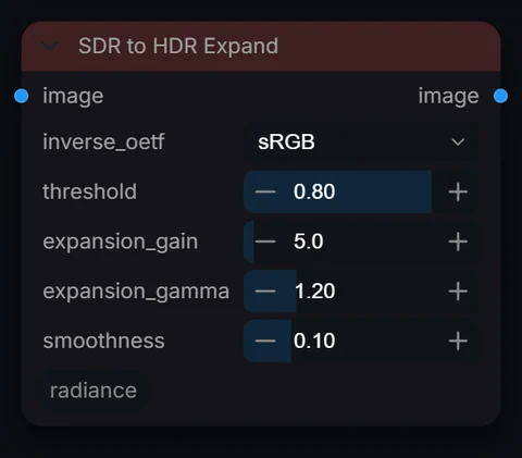 SDR to HDR Expand node in Radiance 3.5.0, default interface