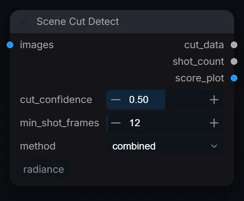 Scene Cut Detect node in Radiance 3.5.0, default interface