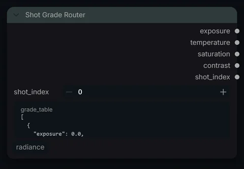 Shot Grade Router node in Radiance 3.5.0, default interface