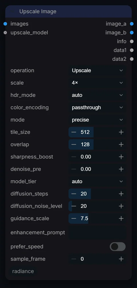 Upscale Image node in Radiance 3.5.0, default interface