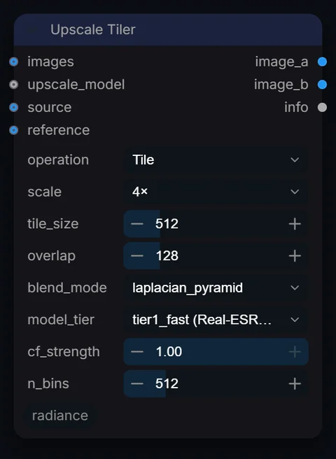 Upscale Tiler node in Radiance 3.5.0, default interface
