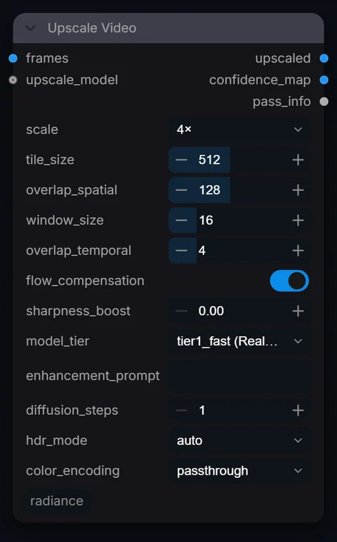 Upscale Video node in Radiance 3.5.0, default interface
