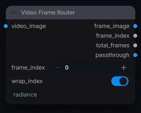 Video Frame Router node in Radiance 3.5.0, default interface