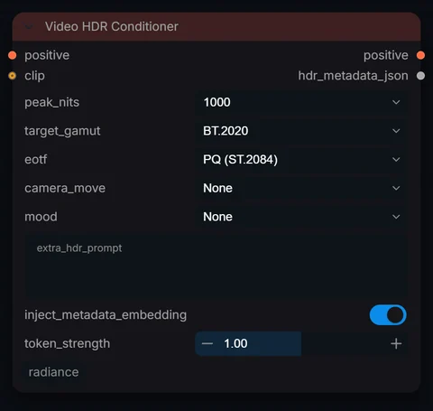 Video HDR Conditioner node in Radiance 3.5.0, default interface