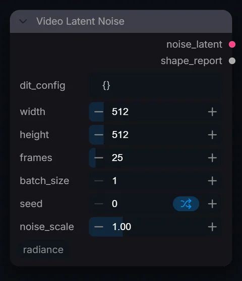 Video Latent Noise node in Radiance 3.5.0, default interface