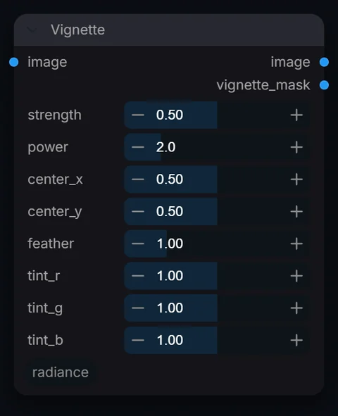 Vignette node in Radiance 3.5.0, default interface